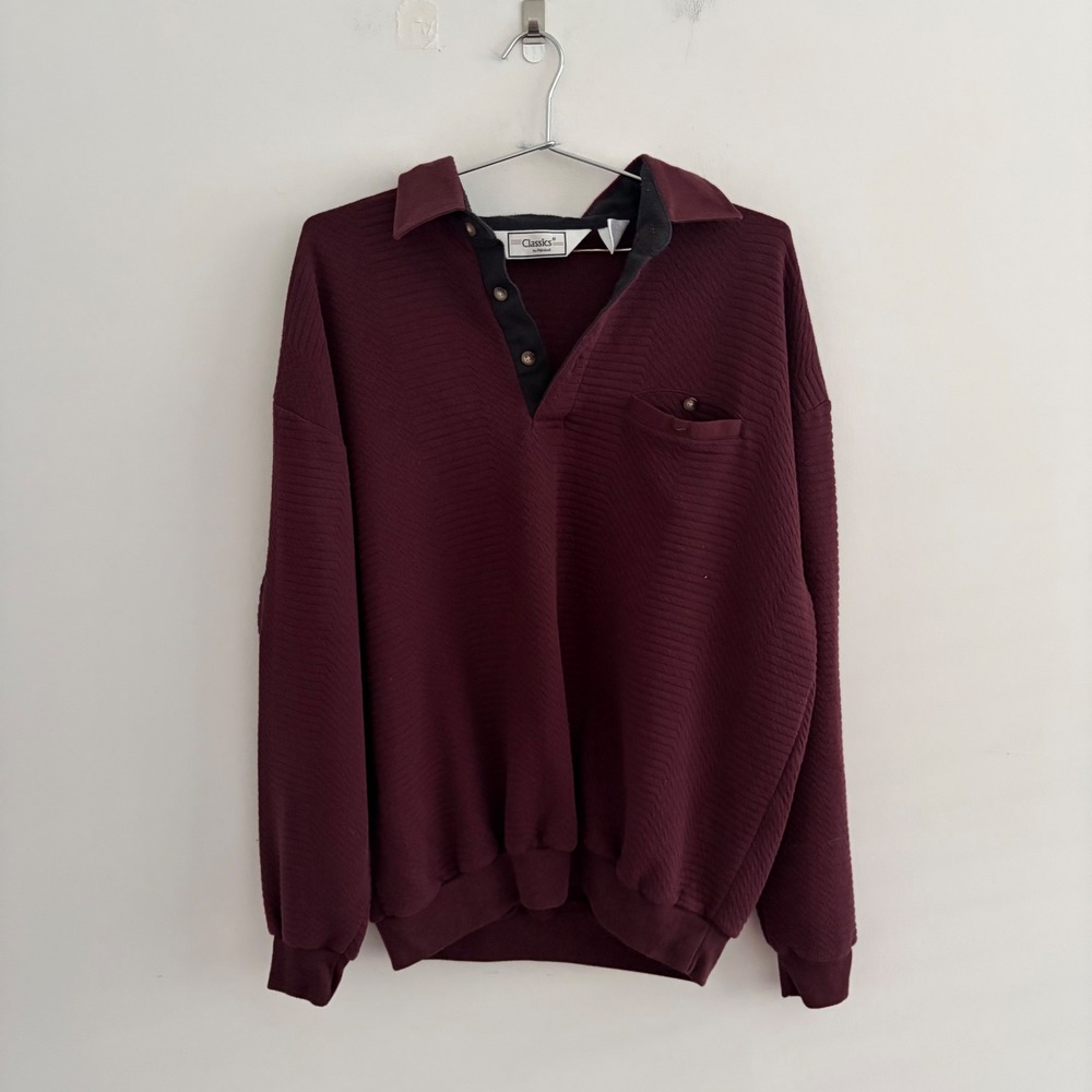 Classics by Palmland Mens XL Maroon Ribbed Knit Pullover Polo Shirt 6094-720C